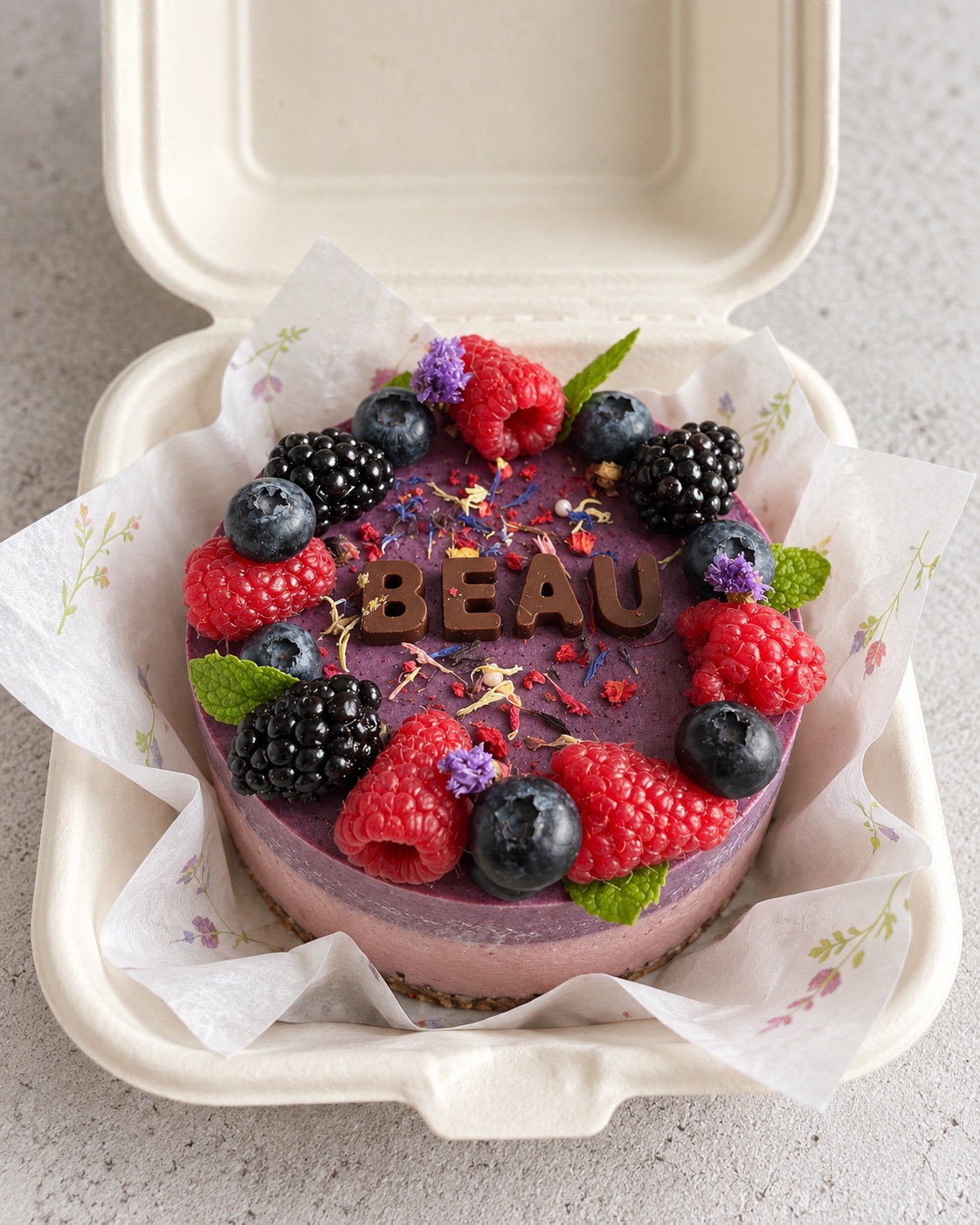 Strawberry Blueberry bento cake decorated with berries