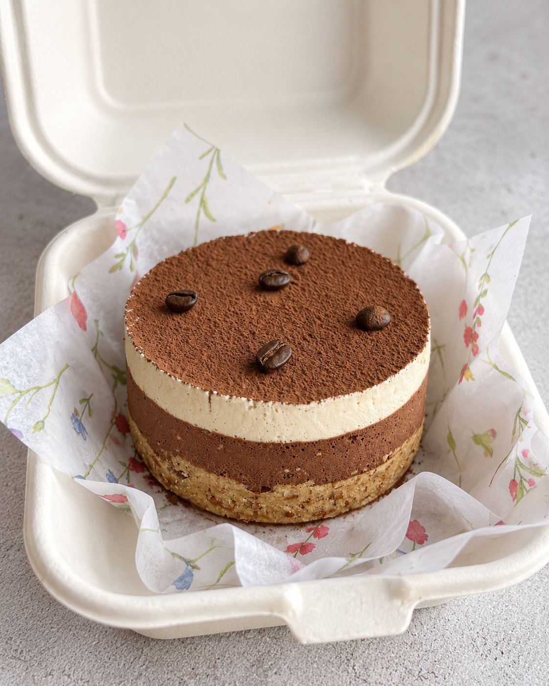 Tiramisu bento cake in a gift box