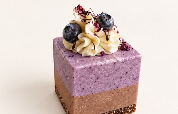 Blueberry Chocolate raw vegan mini cheesecake cube